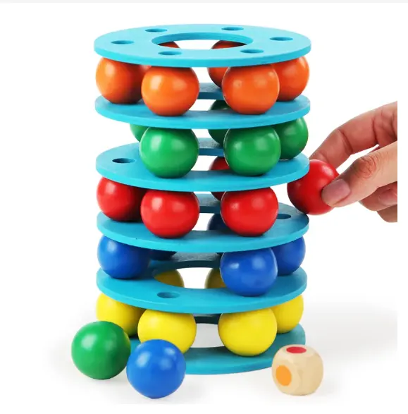 SD23 gioco di allenamento per la coordinazione degli occhi della mano di cognizione del colore dei bambini palla arcobaleno giocattolo in legno per bambini con torre arcobaleno per bambini