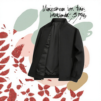 Blouson bomber noir pour homme, col montant, fermeture éclair, style décontracté, coupe-vent, extérieur en polyester, doublure en satin, idéal pour l'automne