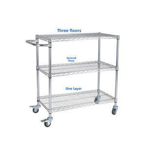 Chariot de manutention à une poignée en forme de U, en treillis métallique chromé en acier inoxydable à trois niveaux, capacité 200 kg, pour atelier - Product Image 4