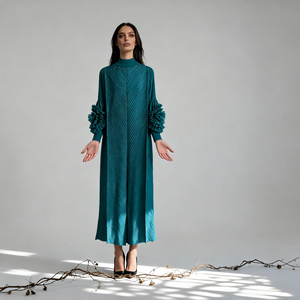 Robe Abaya plissée imprimée en polyester de qualité supérieure pour femmes musulmanes, sur mesure, modeste, vente en gros - Product Image 4