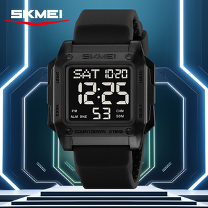 Skmei Digital Watch Men's 50M Waterproof Square Sports Watch With Light And Countdown Function Military Green Silicone Band - Product Image 5