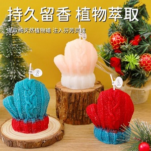 Glove Shaped Scented Candle <b>Red</b> Blue Christmas Home Decoration Handmade Soy Wax Aromatherapy <b>Ornament</b> - Product Image 2