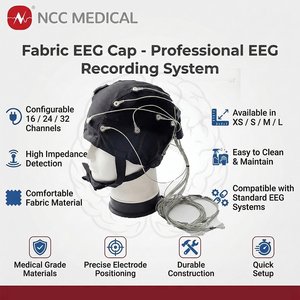 Professionele <span class=keywords><strong>EEG</strong></span>-capset van textiel <span class=keywords><strong>S</strong></span>/M/L 16/24/32 kanalen Wegwerp-elektroden Plug & Play voor klinische <span class=keywords><strong>EEG</strong></span>-registratie - Product Image 1