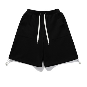 Pantalones cortos de verano personalizados para hombre, ropa deportiva negra transpirable, ajuste relajado hasta la rodilla, algodón Terry, estilo informal, sólido para correr - Product Image 1