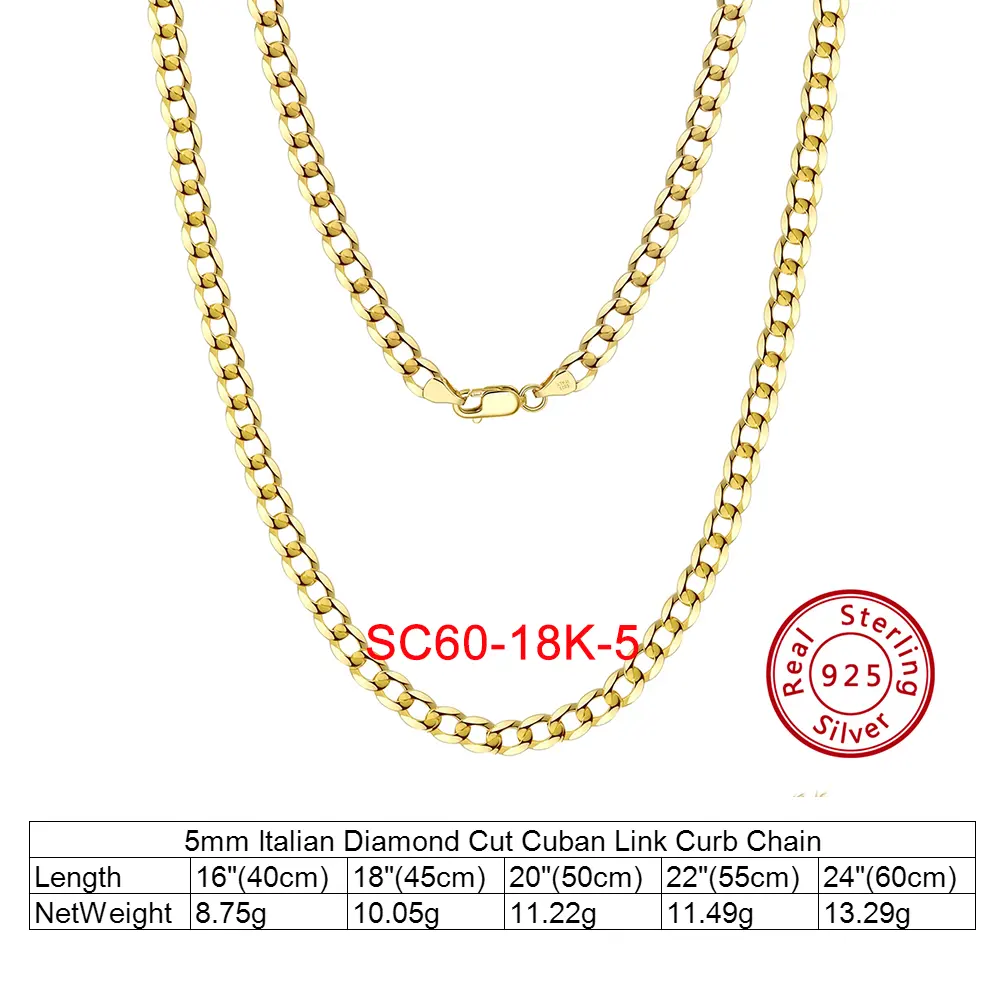 SC feiner Schmuck Halsketten dünn Sterling-Silber 925 Seilkette Papierklammer Kreuz Figaro Schlange Sterling-Silberketten Halsketten
