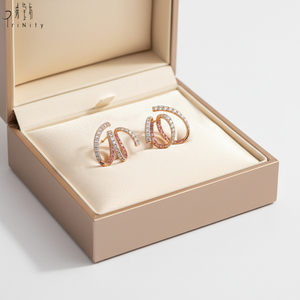 Últimos Productos de la Serie de Joyería con Líneas Curvas, Exquisitos Pendientes Brillantes con Diamantes Naturales y Zafiro Rosa, Pendientes de Oro Rosa Sólido de 18K - Product Image 6