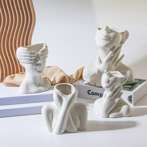 Vase à fleurs en céramique blanche de style nordique moderne, en forme de visage féminin, <span class=keywords><strong>buste</strong></span> demi-corps, sculpture féministe, objet d'art - Product Image 3