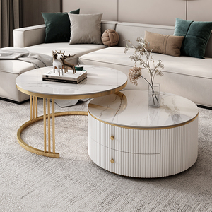 <span class=keywords><strong>Tavolino</strong></span> <span class=keywords><strong>da</strong></span> Caffè Rotondo Contemporaneo in Metallo con Vano Portaoggetti per Soggiorno - Design Durevole - Product Image 2