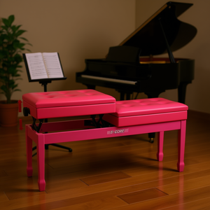 Banc de piano rembourré en bois de 3,5 pouces, réglable en hauteur, double siège pour clavier, finition cerisier, tabouret de musicien - Product Image 2