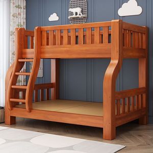 Lit superposé SeaMind à deux étages, lit mère-enfant en bois massif avec <span class=keywords><strong>couchette</strong></span> supérieure/inférieure, armoire à deux niveaux, lits et berceaux pour bébés - Product Image 2