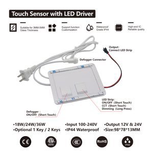 ETL/TUV-CE Сертифицированный IP44 24 Вт 12 В/24 В светодиодный драйвер емкостный датчик умный сенсорный выключатель диммер дефоггер <span class=keywords><strong>3</strong></span>-6 мм стекло Зондирование для - Product Image 3