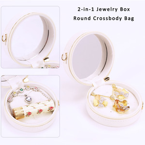Estuche Organizador de Joyas Redondo de Cuero Portátil Personalizado con <span class=keywords><strong>Espejo</strong></span> y Bolso Cruzado para Viaje - Product Image 6
