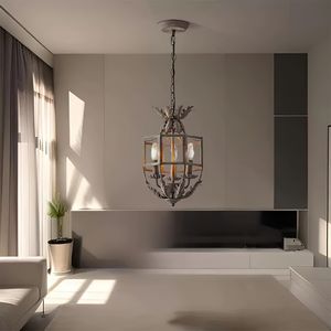 Lampadario in Stile Country Francese Vintage con Dettagli a Foglia in Ferro Lanterna Decorativa Retrò Antica - Product Image 2