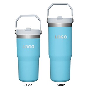 Botellas de Agua para Viaje de 20oz y 30oz, Taza de Café Personalizada con Logotipo, Vaso Reutilizable al Vacío con Tapa y Pajita con Asa - Product Image 1