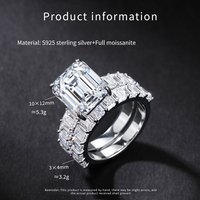 Ensemble de bagues de luxe empilables en argent S925 avec moissanite taille émeraude 8 carats pour femme, idéal pour mariage ou fiançailles, bague ou alliances en moissanite