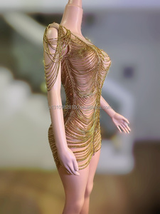 Cuerda dorada Cadena de lujo Diamante Hip Wrap Falda corta sexy Cantante Chica Grupo Canción Vestido Baile Discoteca Bar Traje de actuación - Product Image 3
