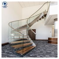 Escalier en colimaçon intérieur de luxe avec garde-corps en verre sans cadre pour hôtel