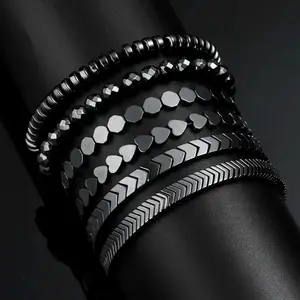 Black Stone Magnetic Therapy Bracelets Health Care Women Men Couple Energy Beaded Handmade Adjustable Rope Bracelet Jewelry Gift