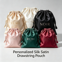 Sac cadeau de luxe en satin de soie avec cordon de serrage et logo, pochette de rangement douce anti-poussière pour perruques, sacs à main et emballages cadeaux cosmétiques
