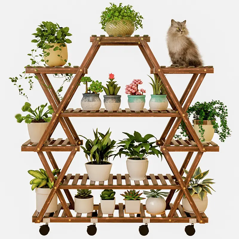 Western Style Floor Garden, Pot Planter Plant Stand New Designs Custom shape bamboo plant stand for outdoor/
