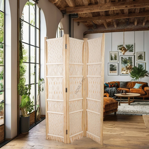 room partition screen handmade style hand knotted made of natural cotton cord custom design folding room divider - Product Image 2