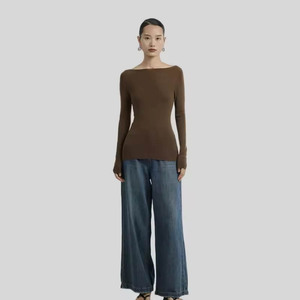 <span class=keywords><strong>Pull</strong></span>-over <span class=keywords><strong>col</strong></span> <span class=keywords><strong>bateau</strong></span> confortable 18 GG, 7 couleurs, 100% laine mérinos, sans couture, pour femme, fabriqué par [Nom du fabricant] - Product Image 3