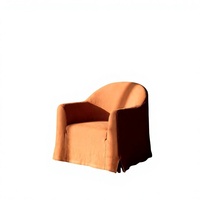 Fauteuil individuel moderne en bois orange avec roulettes, confortable pour salon, salle à manger, bar, housse amovible en polyester