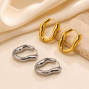 <span class=keywords><strong>Orecchini</strong></span> a Cerchio Trendy Minimalisti in <span class=keywords><strong>Acciaio</strong></span> Inossidabile Placcato Oro 18K, Design Retrò Semplice, <span class=keywords><strong>Orecchini</strong></span> a Cerchio Ondulati Irregolari per Ragazze - Product Image 2