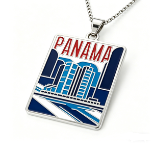 Collar con Colgante de Esmalte de Ángel del Paisaje Urbano de Panamá - Joyería de Recuerdo de Viaje Chapada en Plata con Troquelado e Impresión para Graduación y Aniversario - Product Image 2