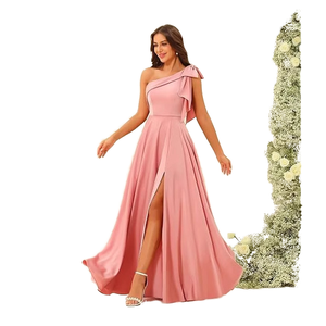 Nouvelle Robe de Demoiselle d'Honneur Moderne Antistatique à Col Cœur Asymétrique, Longue, en Satin avec Nœud, Coupe Évasée, Élégante pour Soirée et Bal de Promo - Product Image 1