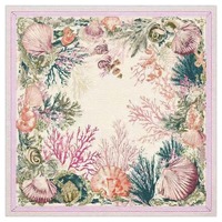 Tapis de Mahjong Coquillage Rose Corail, Bordure Coquillage Océanique Aquarelle, Centre Crème, Antidérapant, Tapis de Jeu de Table Coastal