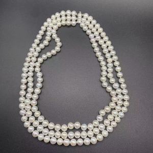 סיטונאי 6a כיתה 7-8 מ "מ עגולה שרשרת פנינים טבעית לבנה מים מתוקים מתורבתות פנינים באיכות גבוהה - Product Image 6