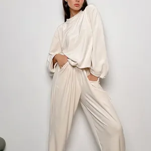 Custom Wholesale Loungewear Women Sets Sleepwear, Premium Lounge Wear Cotton Ribbed Relaxed Womens Lounge Wear Sets/