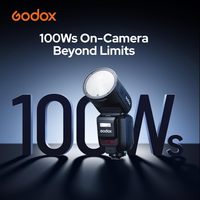 GODOX V100C Flash 100Ws Kepala Bulat Layar Sentuh, Baterai Lithium Terpasang, untuk Kamera Sony, Canon, Nikon, FUJIFILM.