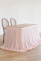 Jupe de table rectangulaire fantaisie en tulle et mousseline pour décoration de mariage et de fête