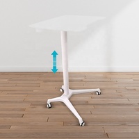 Bureau assis-debout pneumatique moderne à une seule jambe en aluminium avec mécanisme de levage et base mobile, poste de travail réglable en hauteur