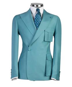 青白メンズ2ピーススーツセットフォーマルスリムフィットタキシードプロムスーツ男性新郎ウェディングブレザー無地ジャケットパンツデザイン - Product Image 2