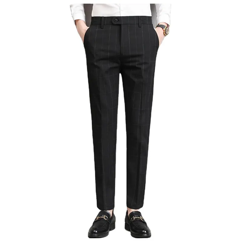 China Factory Direct Sales Skinny Plaid Stripe Black Gray Men Pant Customized Dress for Man Business Pants for Men