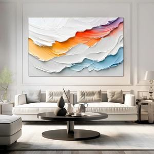 Venta al por Mayor de Cuadros Decorativos de Lona Hechos a Mano con Textura Gruesa de Olas Oceánicas Coloridas, Diseño para Proyectos Comerciales y Residenciales - Product Image 3