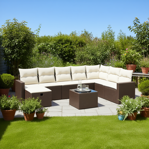 Ensemble de canapés de jardin en polyrotin avec structure en acier, 6 places, mobilier d'extérieur, design contemporain, marron - Product Image 2