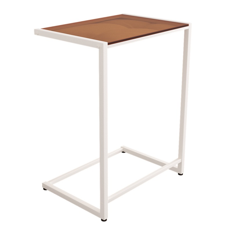 U-shaped side table-white and brown glass