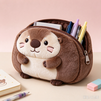 Trousse à crayons en peluche personnalisée motif animal de dessin animé, Poupée Kawaii douce et apaisante, Grande capacité, Sac de rangement pour fournitures scolaires, Vente en gros OEM