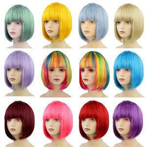 Peluca de <span class=keywords><strong>cabello</strong></span> liso corto de 120g para estudiantes, sin encaje, resistente al calor, con flequillo, para cosplay y maquillaje. - Product Image 2