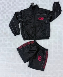 Clothing Manufacturer Custom Nylon Windbreaker <b>Y2K</b> Reflective Pattern Full Zip Mock Neck Shorts Men's <b>Tracksuit</b> Set - Product Image 2