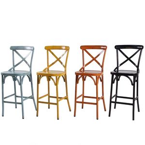 Taburete de Bar Moderno Nórdico Retro con Respaldo Cruzado, de Plástico, sin Brazos, Multicolor, Altura Fija, para Exteriores y Hogar - Product Image 3