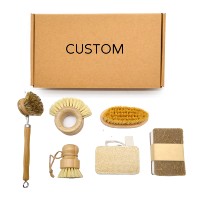 Ensemble d'outils de nettoyage multi-usages en bambou et sisal naturel, fabriqués à la main, sans plastique, durables et écologiques, pour vaisselle, casseroles et poêles