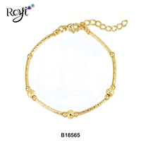 Gelang Rantai Tali Berlapis Emas untuk Anak dengan Manik-Manik Berukir, Perhiasan Elegan & Aman, Hadiah untuk Anak Perempuan