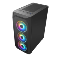 AntarcChill New ATX Computer Cabinet Cooling Fan Black Desktop PC Case RGB Good Quality PC Tempered Glass Ce Stock Case Panel
