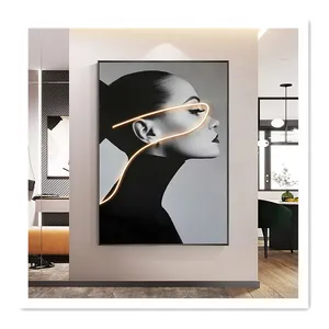 Arte union vidro de luxo moderno, grande, preto e branco, arte para parede, quadro com led, decoração para sala de estar