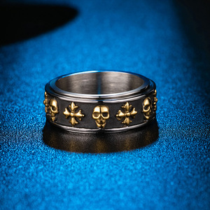 แหวนหมุนรูปหัวกะโหลกสไตล์เรโทรสำหรับผู้ชาย สีเงิน ดำ ทอง ประดับลายเรขาคณิต สไตล์ฮิปฮอป ของขวัญเครื่องประดับแฟชั่น แหวน K-R366 - Product Image 2